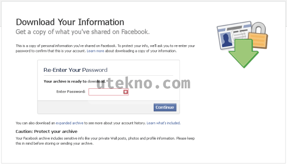 Facebook Download Your Information enter-password