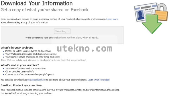 Facebook Download Your Information pending