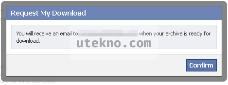 Facebook Request My Download email dialog
