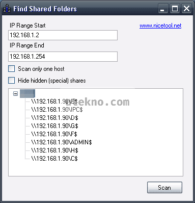 Find Shared Folders interface