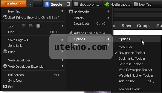 Firefox options menu