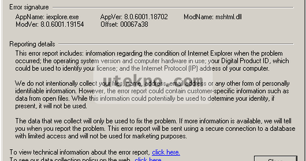 Internet Explorer mshtml.dll error