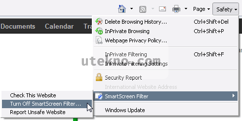 Internet Explorer Safety SmartScreen Filter