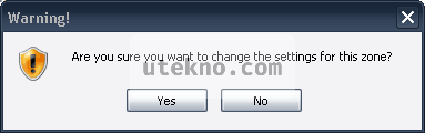 Internet Options Security confirmation dialog