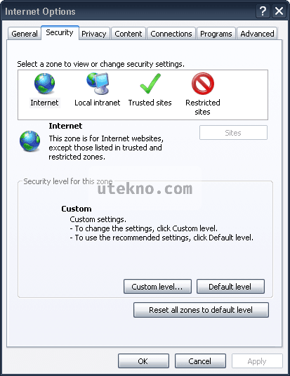 Internet Options Security