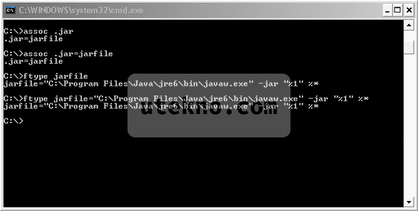 Windows command prompt set default program open java jar