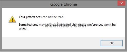 google chrome your preferences cannot be read