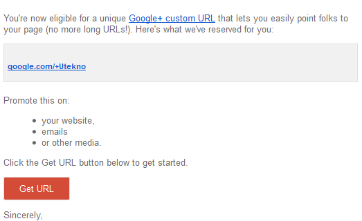 get a custom url for your google plus page email