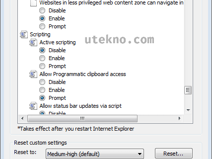 ie9 security settings internet zone