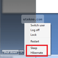 windows 7 start menu sleep and hibernate