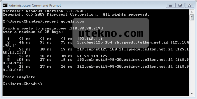 windows 7 command prompt tracert