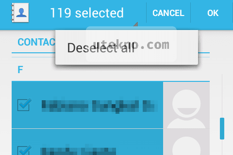 android export contacts select all