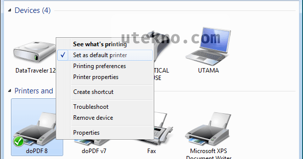 windows 7 devices printers set default printer