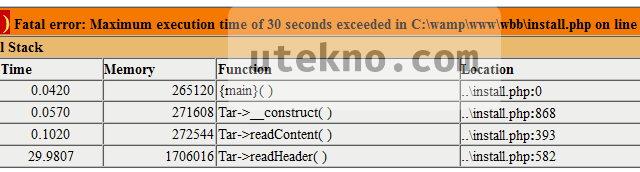 php fatal error maximum execution time 30 seconds