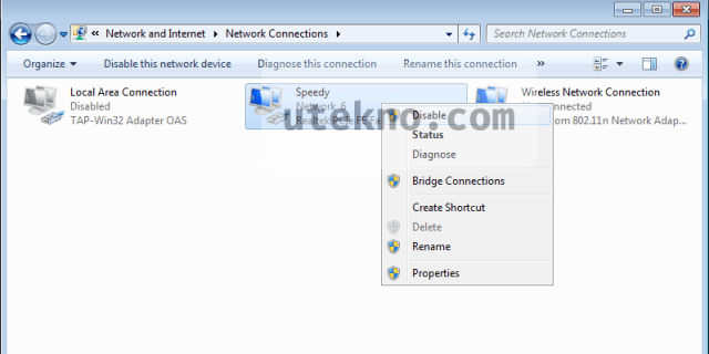 windows 7 network adapter context menu