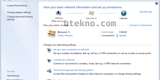windows 7 network and sharing center