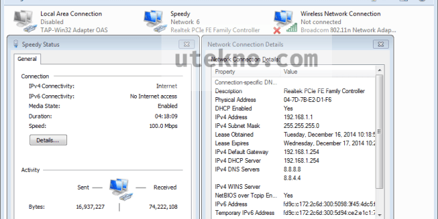 windows 7 network connection details