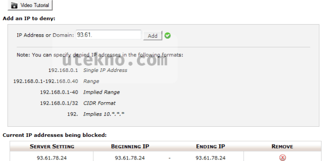 cpanel ip deny manager