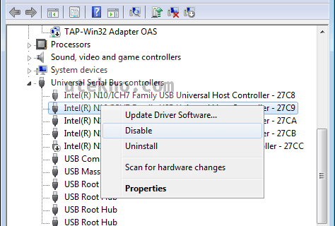 device manager disable usb
