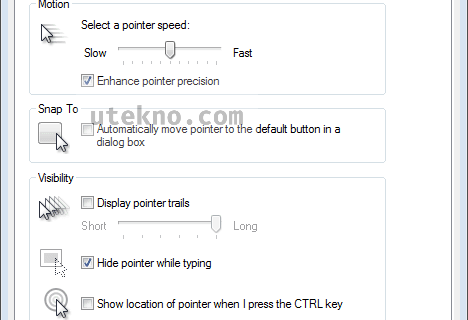 mouse properties pointer options