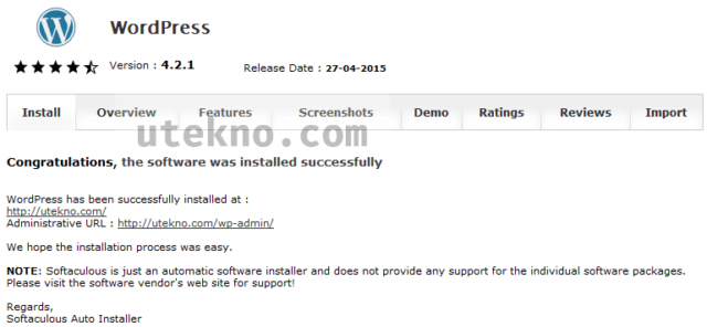 cpanel-softaculous-wordpress-successfully-installed
