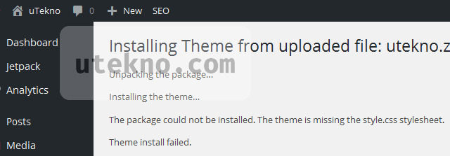wordpress missing style css theme install failed