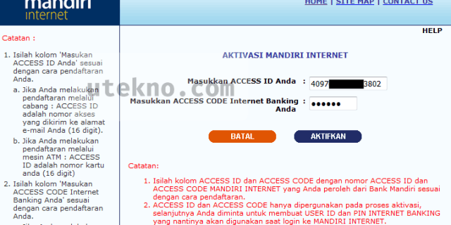 aktivasi mandiri internet banking access code id