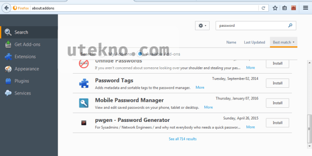 mozilla firefox addon manager search results