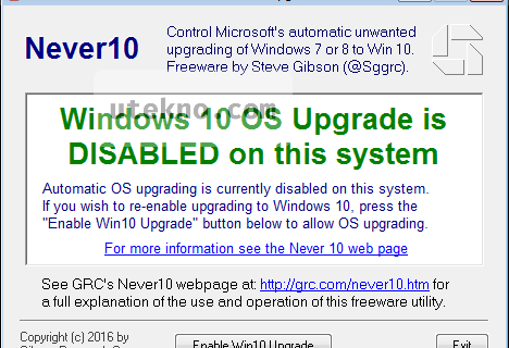 never10 windows 10 upgrade disabled