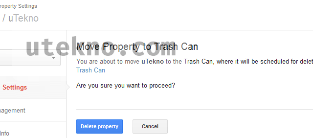 google analytics move property to trash can