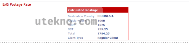 pakistan post office calculated postage rate to indonesia