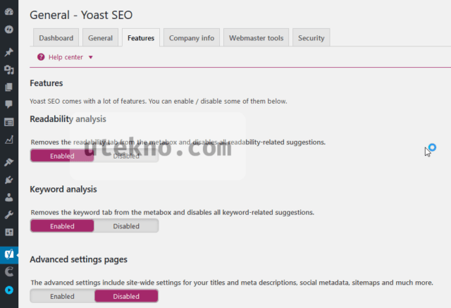 yoast seo features settings