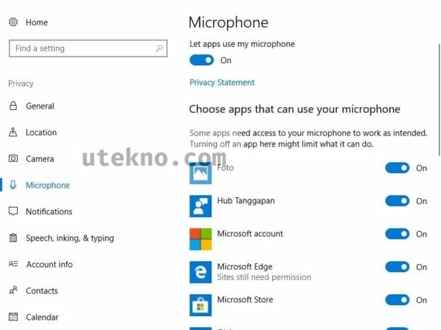windows 10 settings privacy microphone