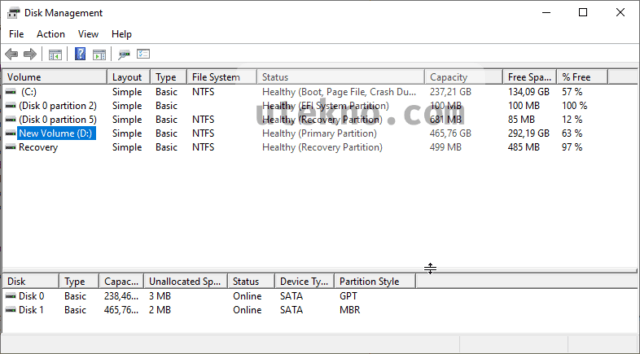 windows 10 disk management partition style