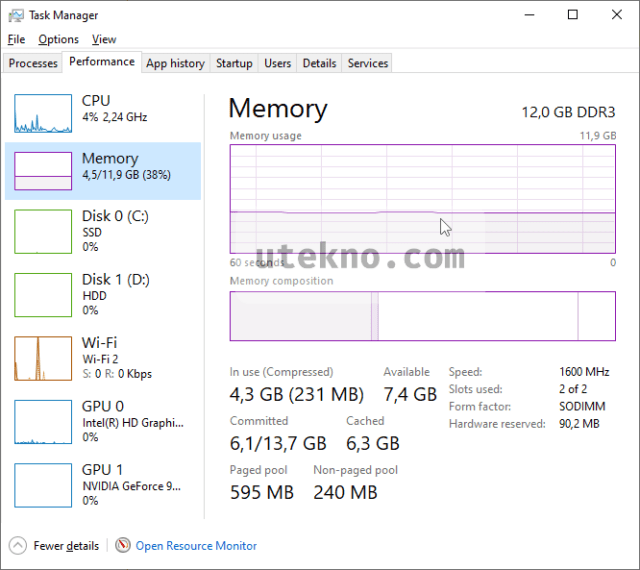 windows 10 task manager memory