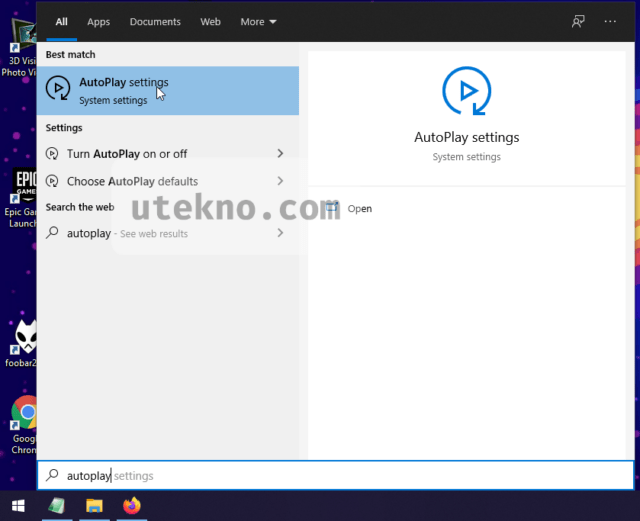 windows 10 start menu search autoplay