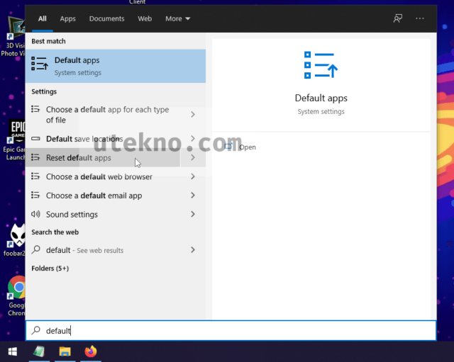 windows10 start menu default apps