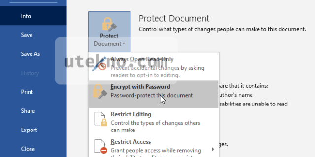 word 2019 protect document encrypt with password