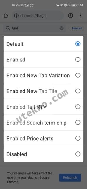 android chrome tab grid settings