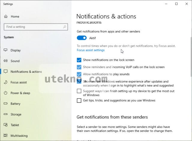 windows 10 notifications actions